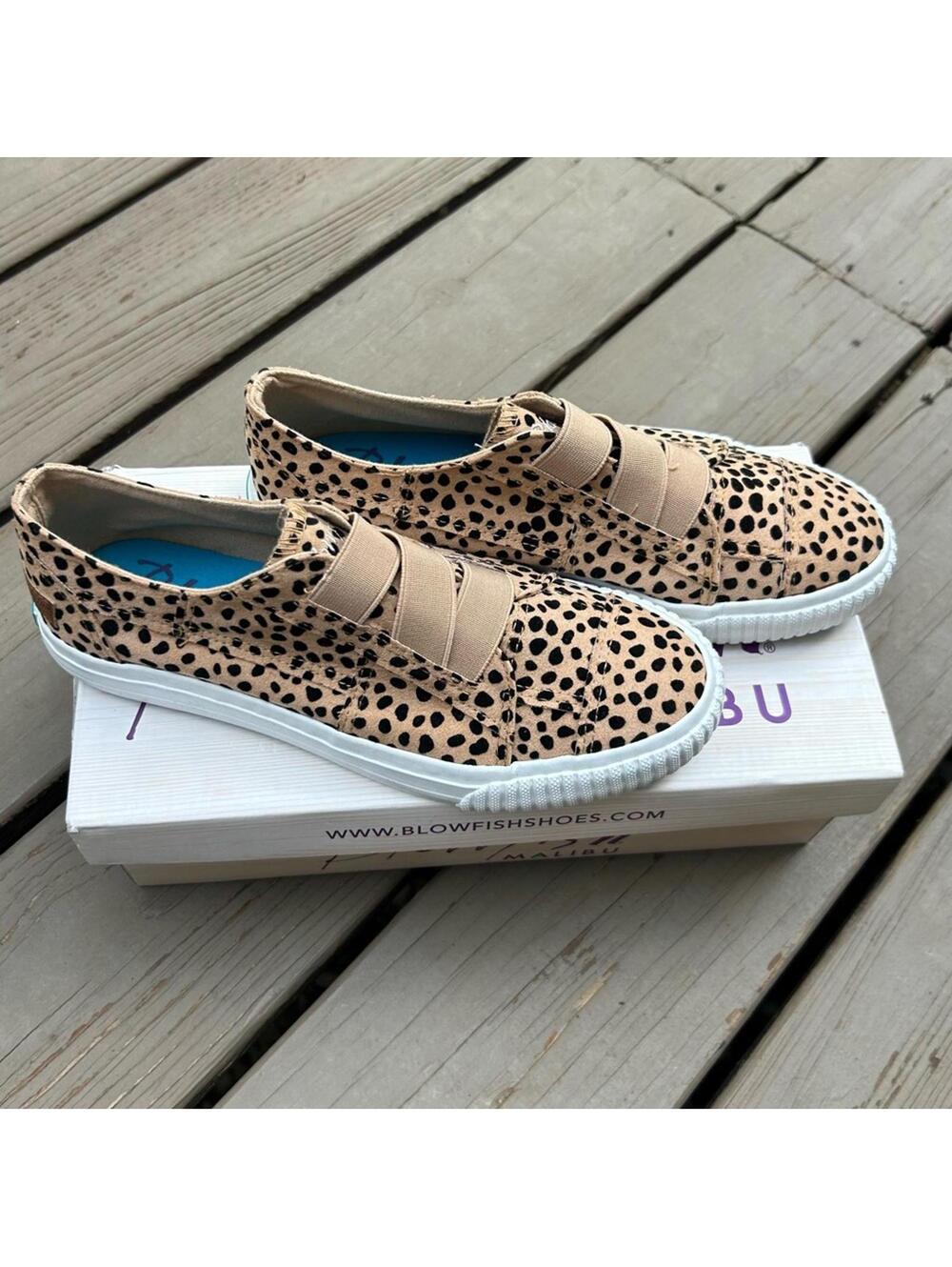 Blowfish Malibu Cheetah Print Natural Pixie Cat Slip-On Sneakers NEW NIB Size 8